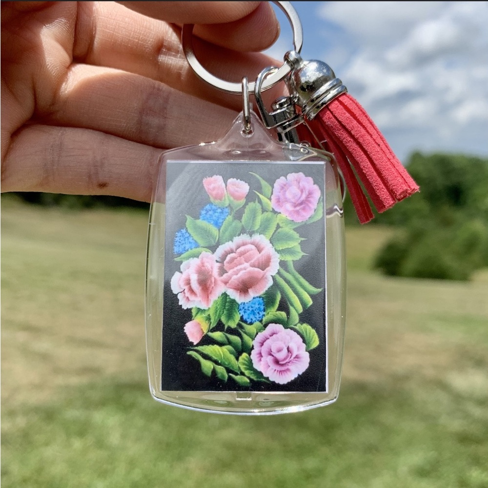 One Stroke Flower Keychain with tassel
